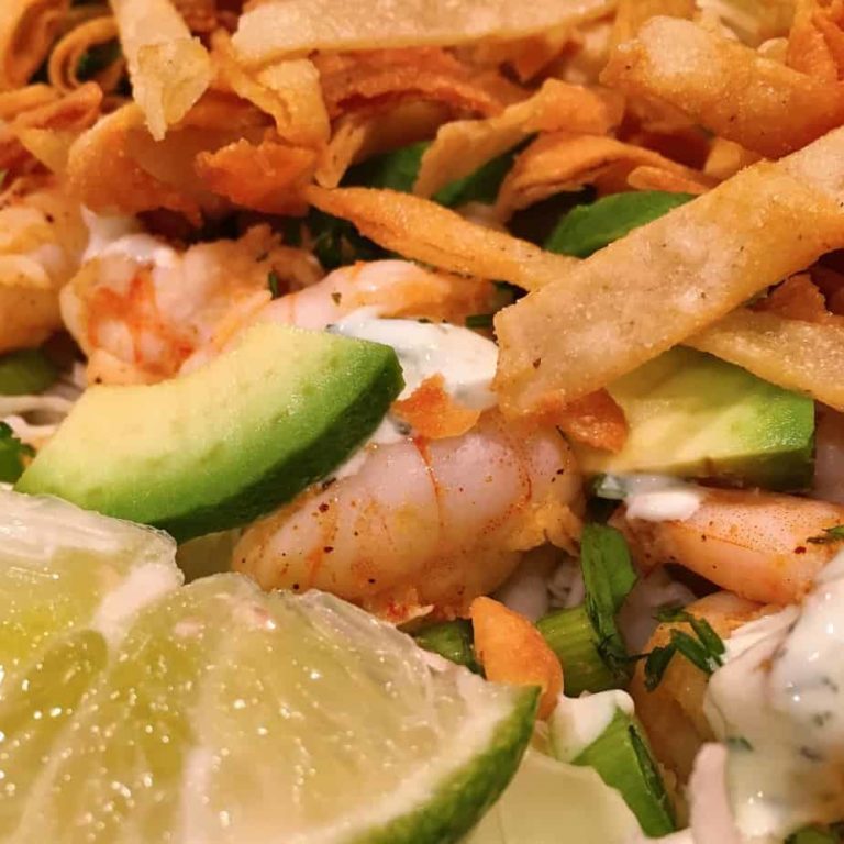 Close-up of Shrimp Taco Salad.