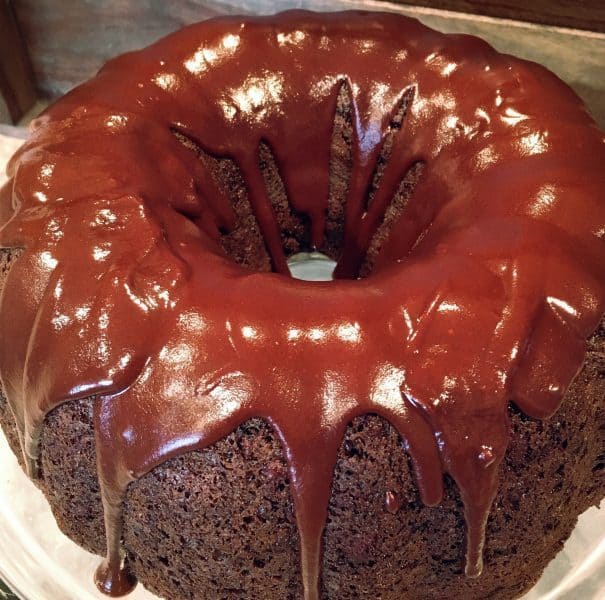 Too much chocolate cake drizzled with chocolate satin glaze