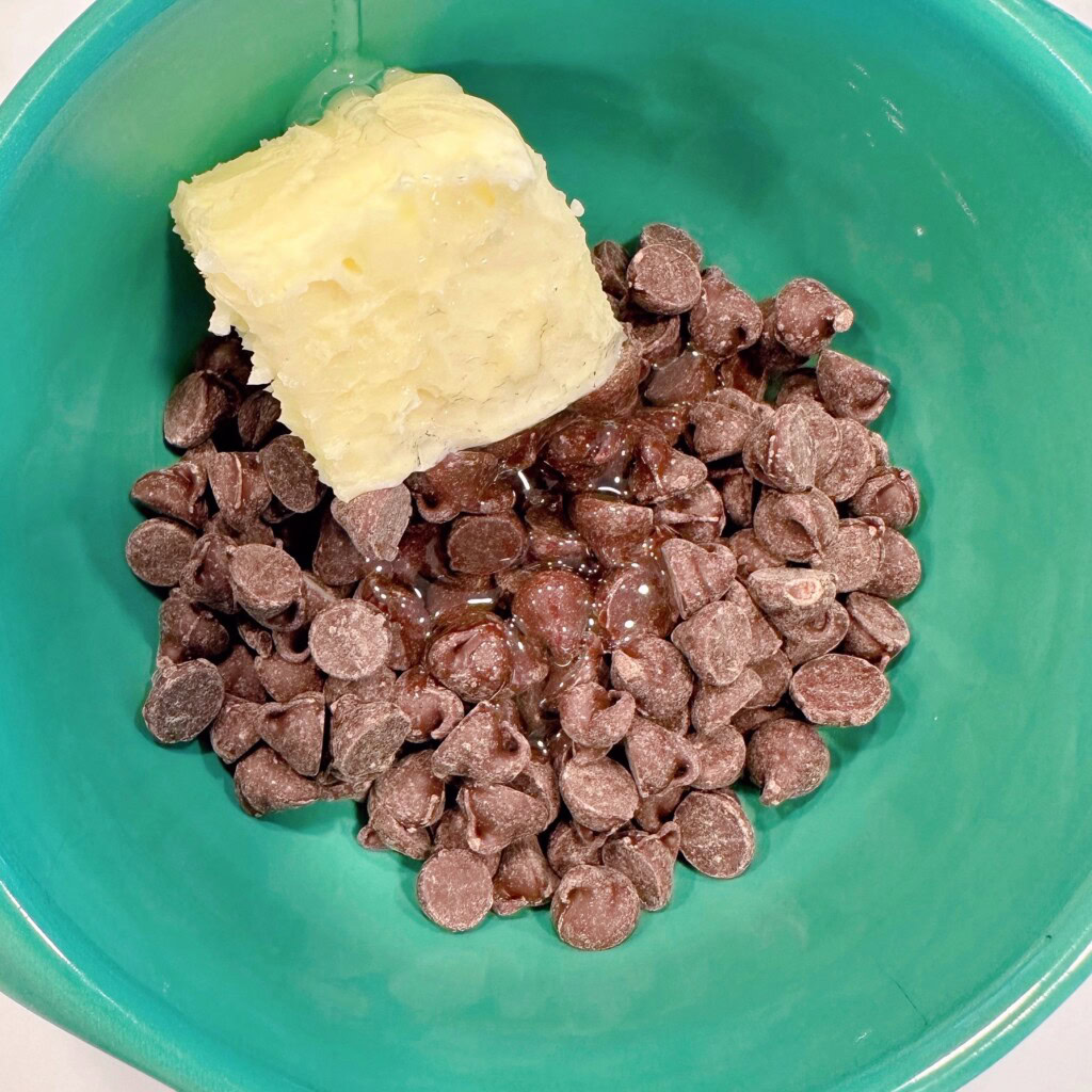 Satin glaze ingredients in a small ceramic bowl ready to melt.
