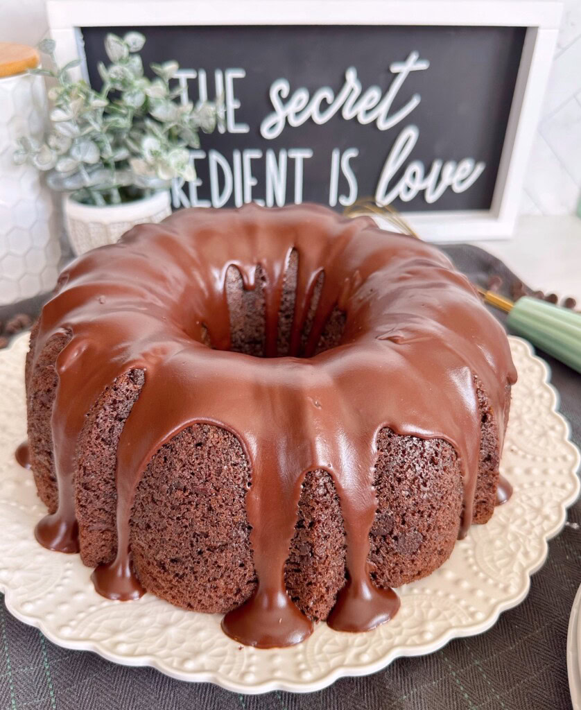 Too much chocolate cake with "set" satin glaze.