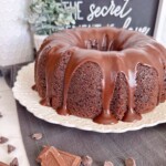 Side view of too much chocolate cake.