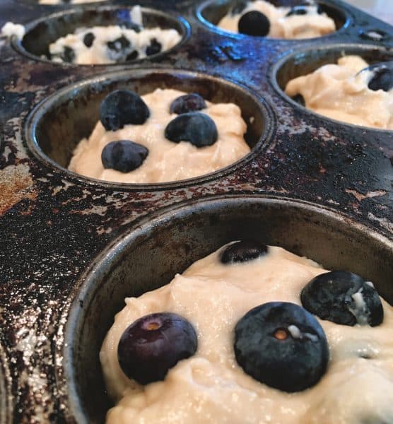 Blueberry Muffins for Traditional blueberry muffins in the tin ready for baking