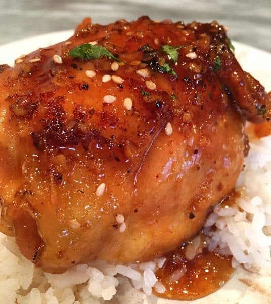 Honey Garlic Chicken Thighs over rice