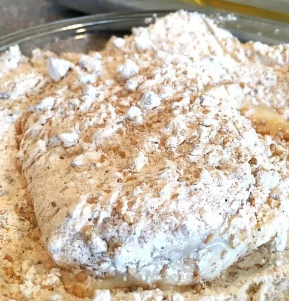 Rolled chicken in pecan breading 