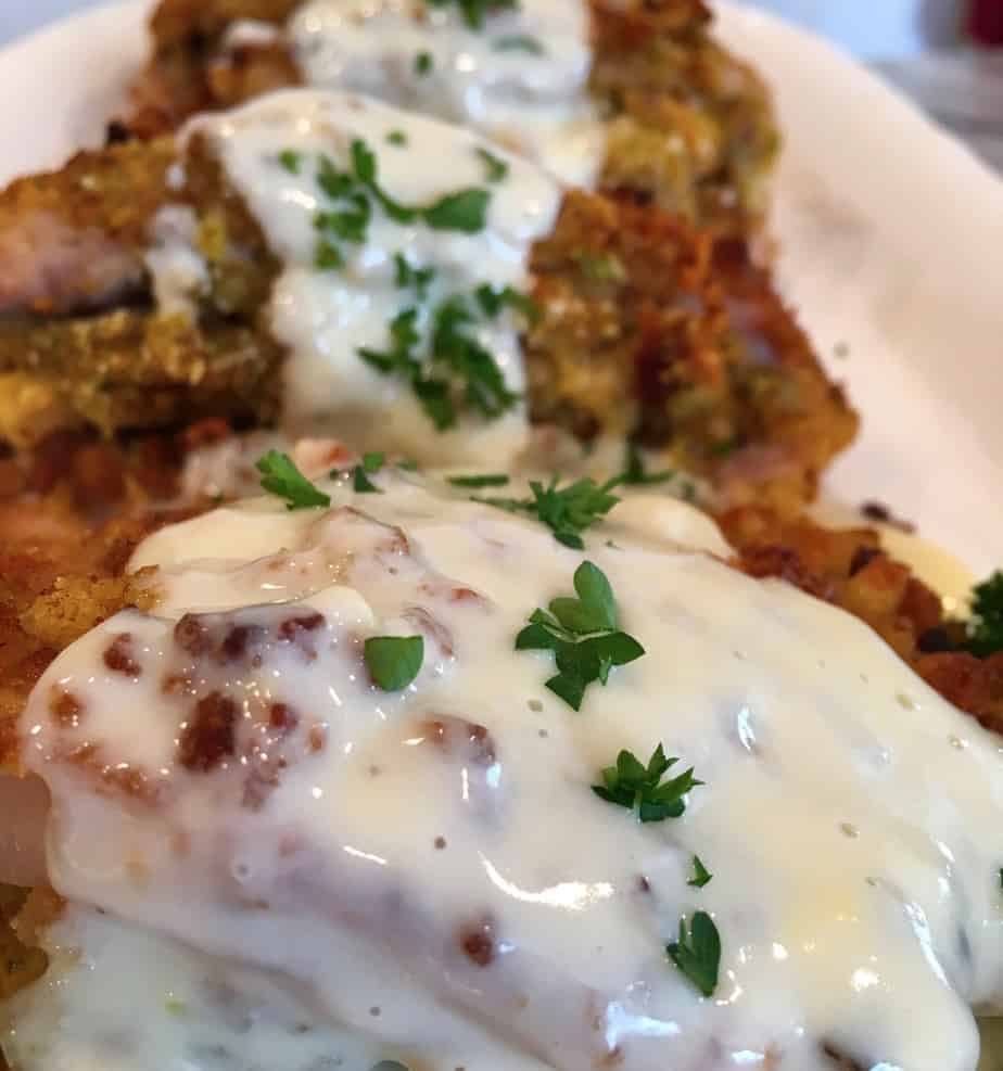 Easy Stuffed Pork Chops on a serving platter