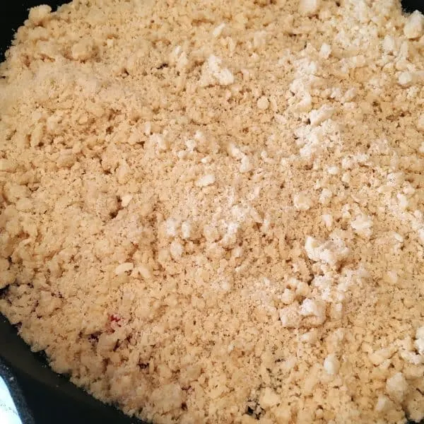 Crumb topping on top of berry filling