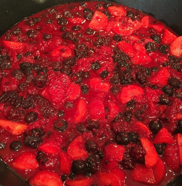 Triple berry filling in cast iron skillet