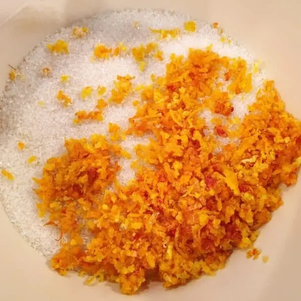 Sugar and Orange Zest in a bowl