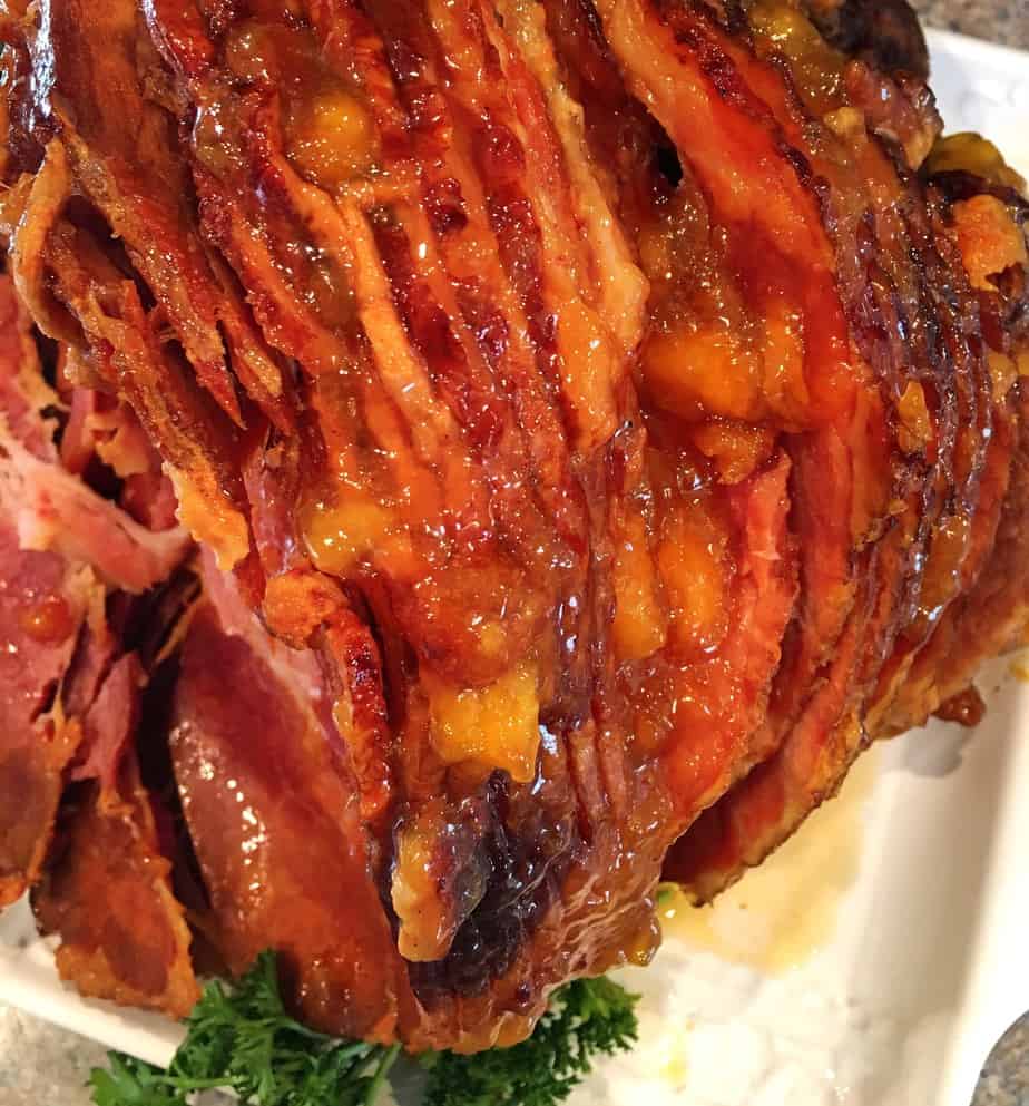 Spiral cut ham with a peach glaze