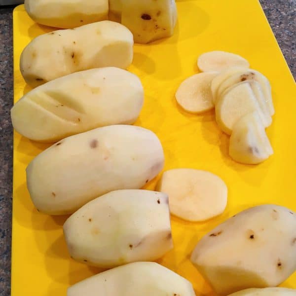 Sliced Potatoes on a cutting board