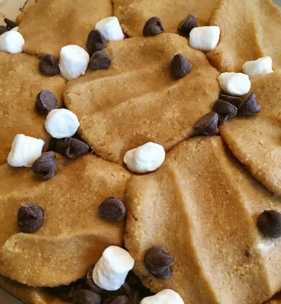 Semi-sweet chocolate chips with marshmallows and cookie dough