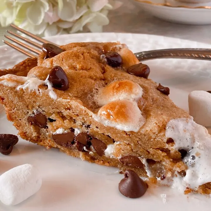 Slice of S'mores Cookie Pie ready to eat.