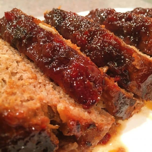 Brown Sugar Meat Loaf sliced and on a serving platter