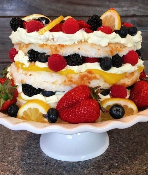 Easy Triple layer Angel food lemon berry cake