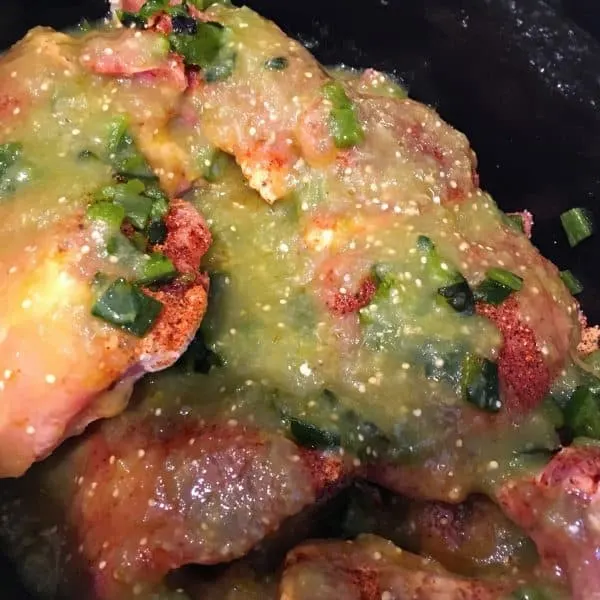 green salsa and peppers on chicken