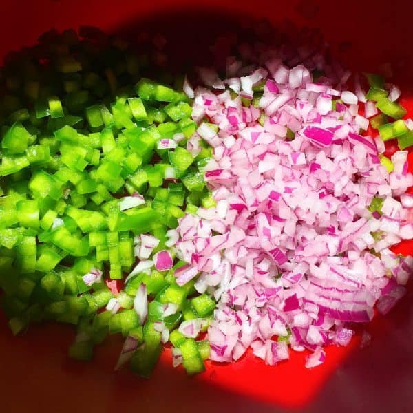 diced green pepper and red onion
