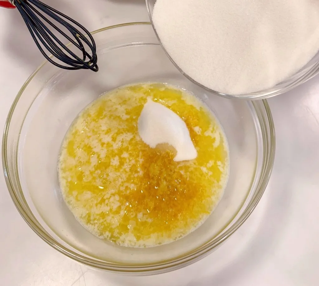 melted butter with sugar, and lemon zest.