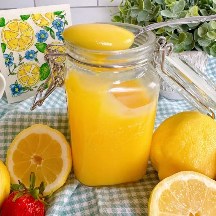 Lemon curd on a spoon.