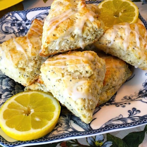 Plate full of Lemon Poppy Seed Scones