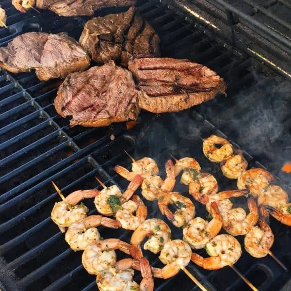 shrimp skewers on the grill