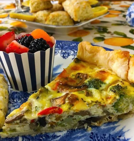 Slice Vegetable Quiche with fruit and scones