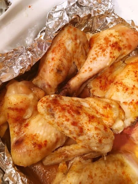 baked chicken in slow cooker casserole dish cooling