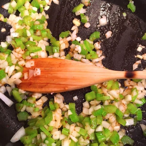 celery and onions sauteed in fry pan