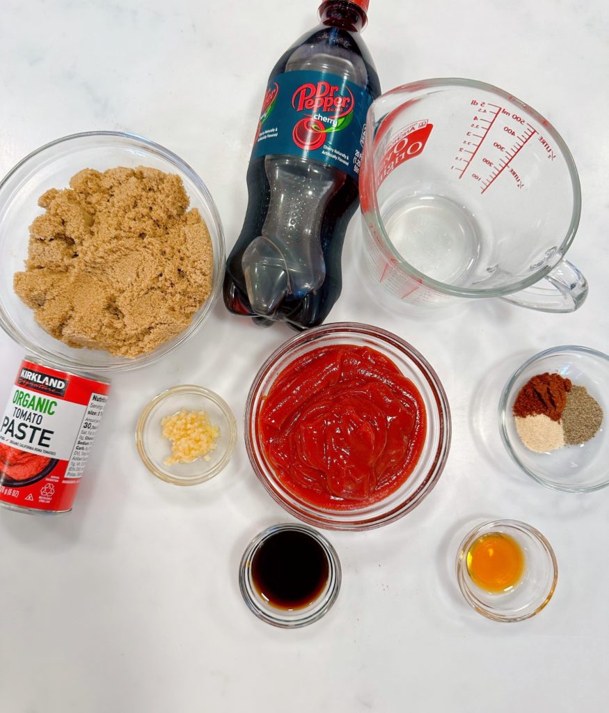 Ingredients for Cherry Dr Pepper BBQ sauce.
