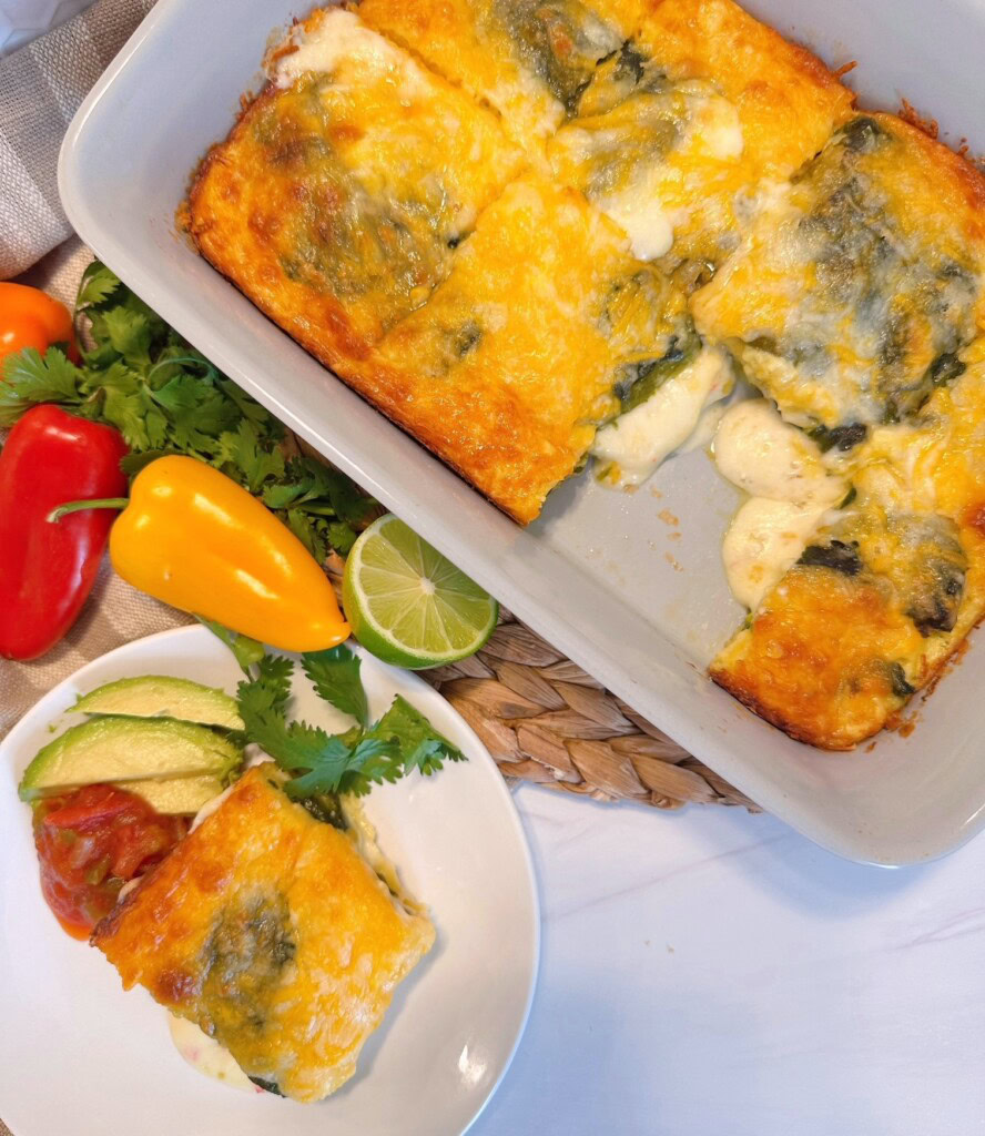 Chili Relleno Casserole with a plate serving next to it.