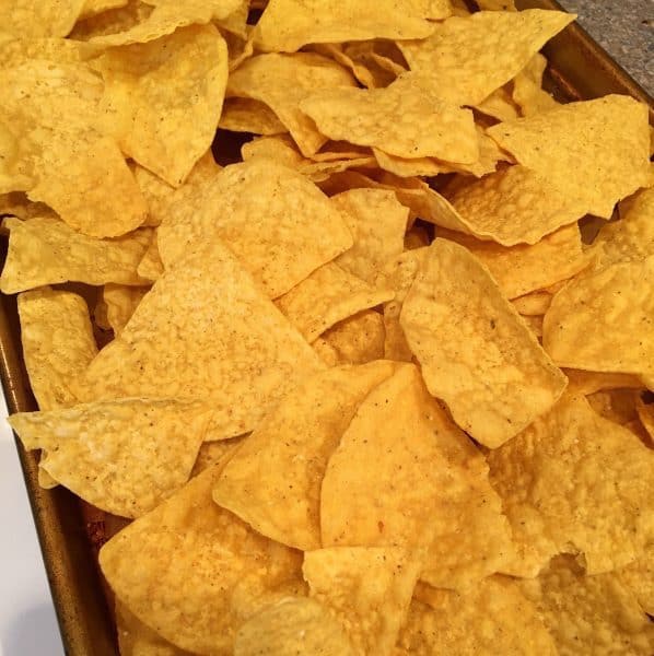 corn chips on a baking sheet