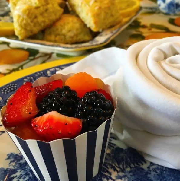 fresh fruit salad in mini cups for mothers day brunch