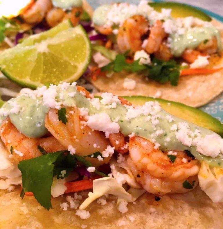 Shrimp Tacos With Cilantro Avocado Lime Crema Sauce