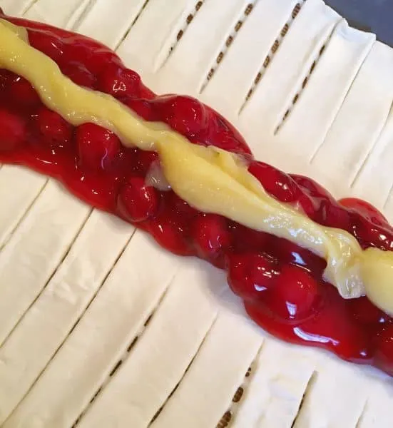 Cherry Pie filling and Lemon Curd down the center of the pastry