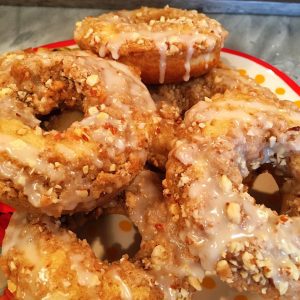Plated crumb donuts.