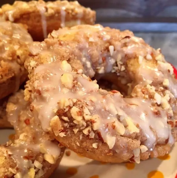 baked crumb donuts on a platter