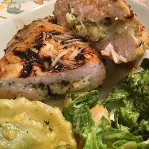 Chicken breasts stuffed with pesto and cheese