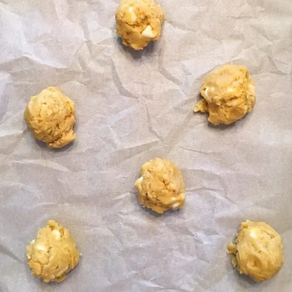 White chocolate chip on parchment paper