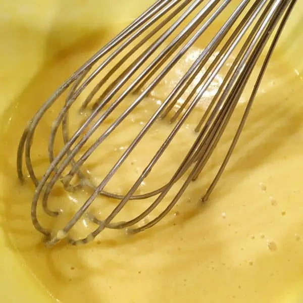 whisking wet and dry ingredients together for batter