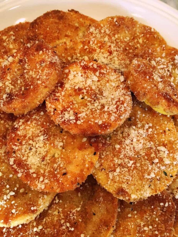 Sliced squash that is breaded and fried