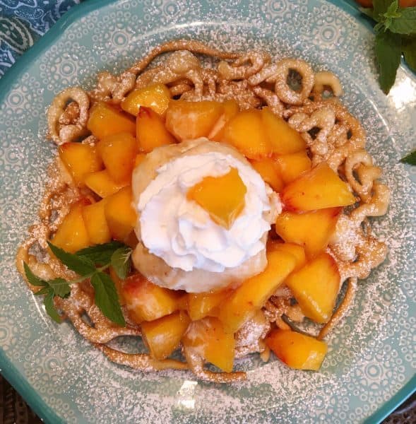 Peaches and cream funnel cake