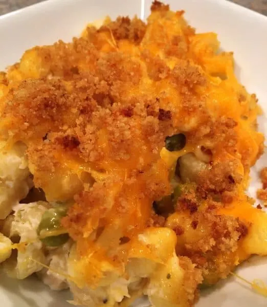 serving of Tuna Noodle casserole on dinner plate