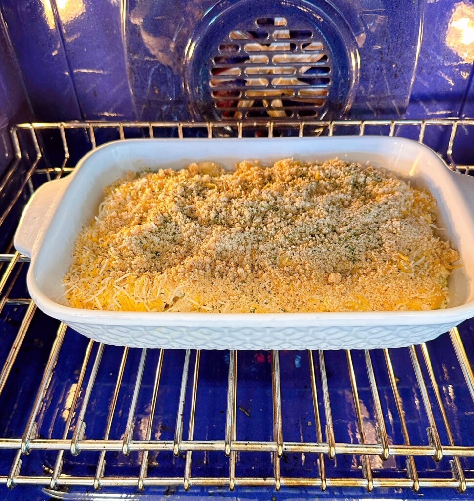 Tuna Noodle Casserole in the oven baking.