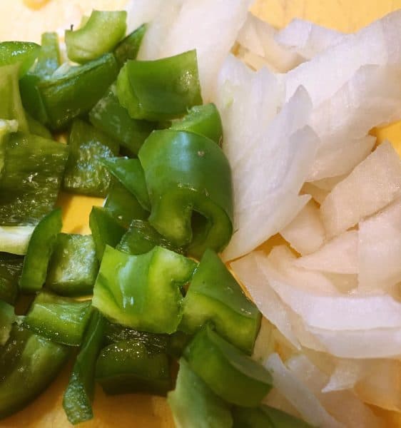 diced green peppers and onions