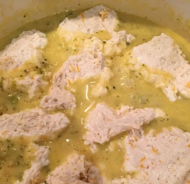 cheddar dumplings in broccoli soup