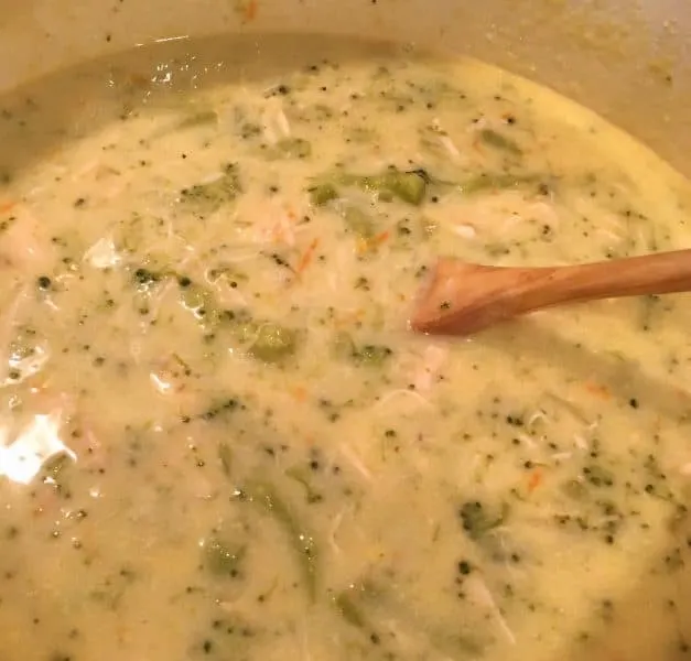 cheesy broccoli soup in the pot