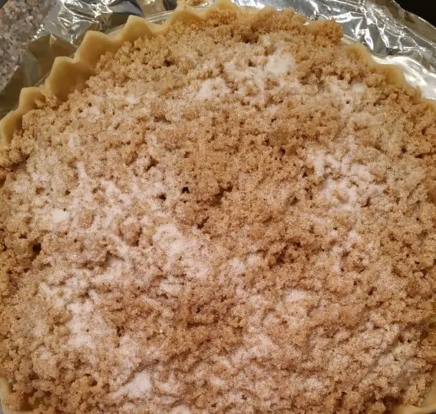 crumb topping sprinkled with sugar before baking