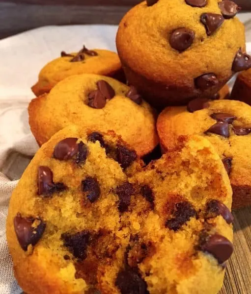 Pile of Pumpkin chocolate chip muffins