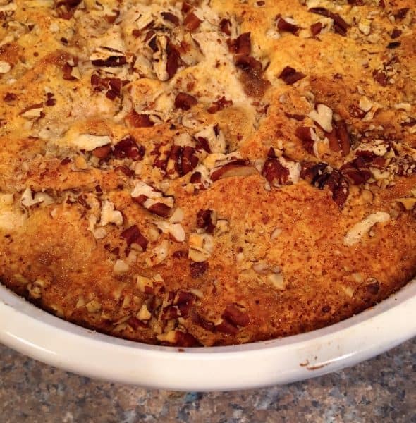 Apple Pecan Cobbler baked to a golden crisp