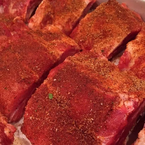 close up of spiced rub on the pork ribs