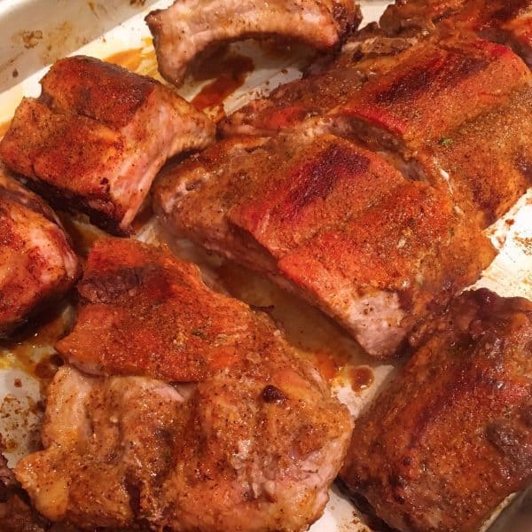 ribs broiled and ready for the slow cooker